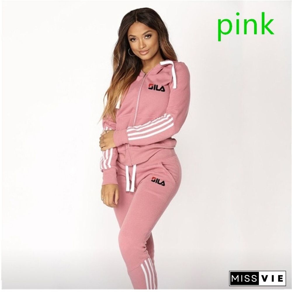 Autumn Fashion Women Outdoor Sweatshirt and Pants Set Lady Casual Zipper Coat Two Piece Sport Jacket Jogging Suit workout clothes 3colour S-XXL