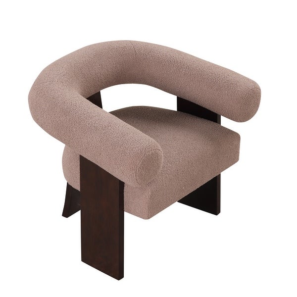 Curved Frame Accent Chair Teddy Velvet Armchair， Light Brown