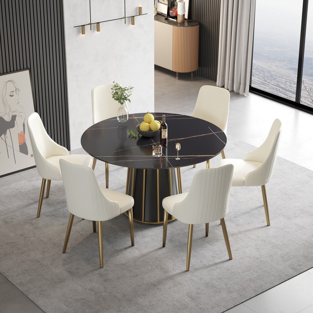 Round Metal Pedestal Dining Table Round Sintered Stone Table.