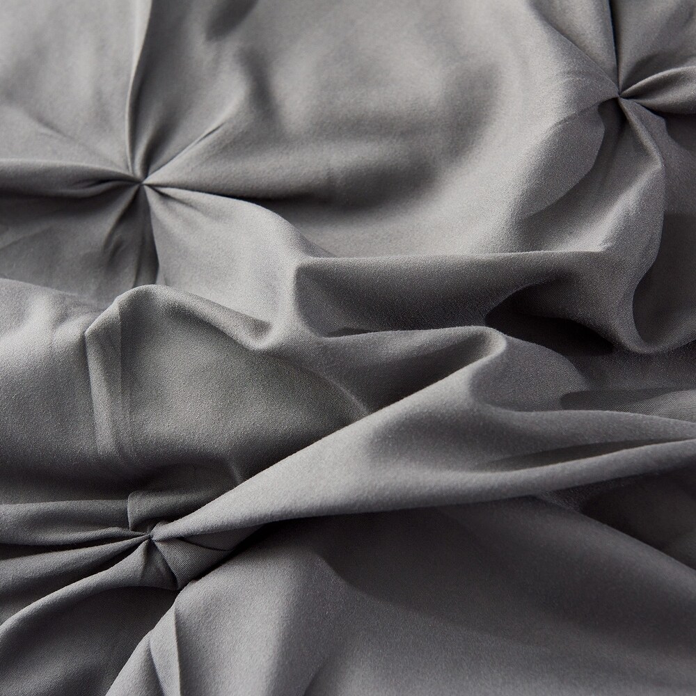 Dark Gray Pintuck Comforter Set Pinch Pleated Bed in A Bag