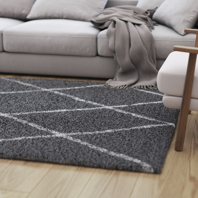 Merrick Lane Shag Style Diamond Trellis Area Rug - 5' x 7' - Charcoal/Ivory Polyester (PET)