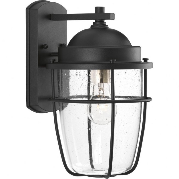 Progress Lighting Holcombe 1 light Outdoor Wall Lantern In Black With Clear Seeded Glass And Brushed Nickel Interior