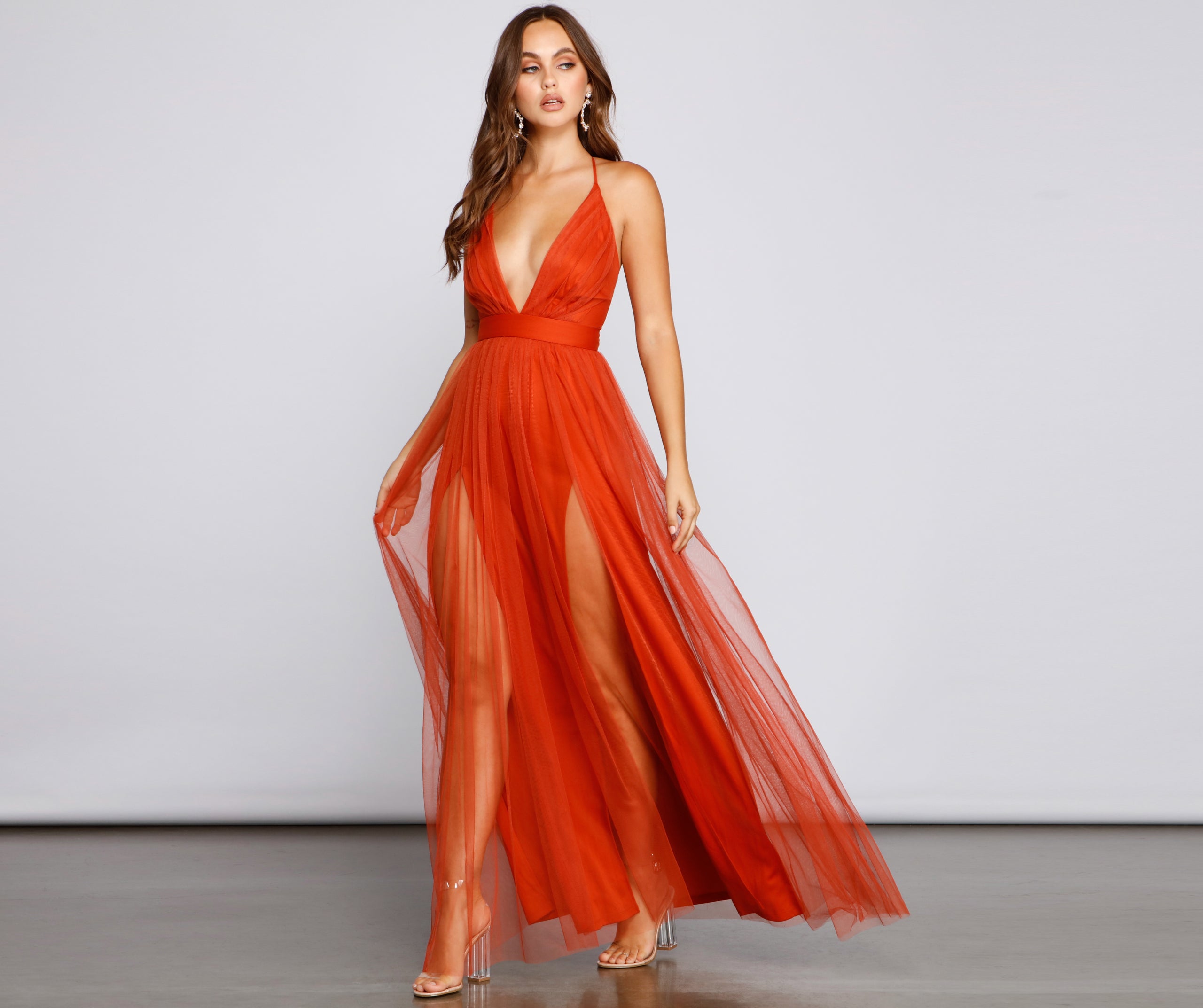 Saylor Formal Double Slit Tulle Dress