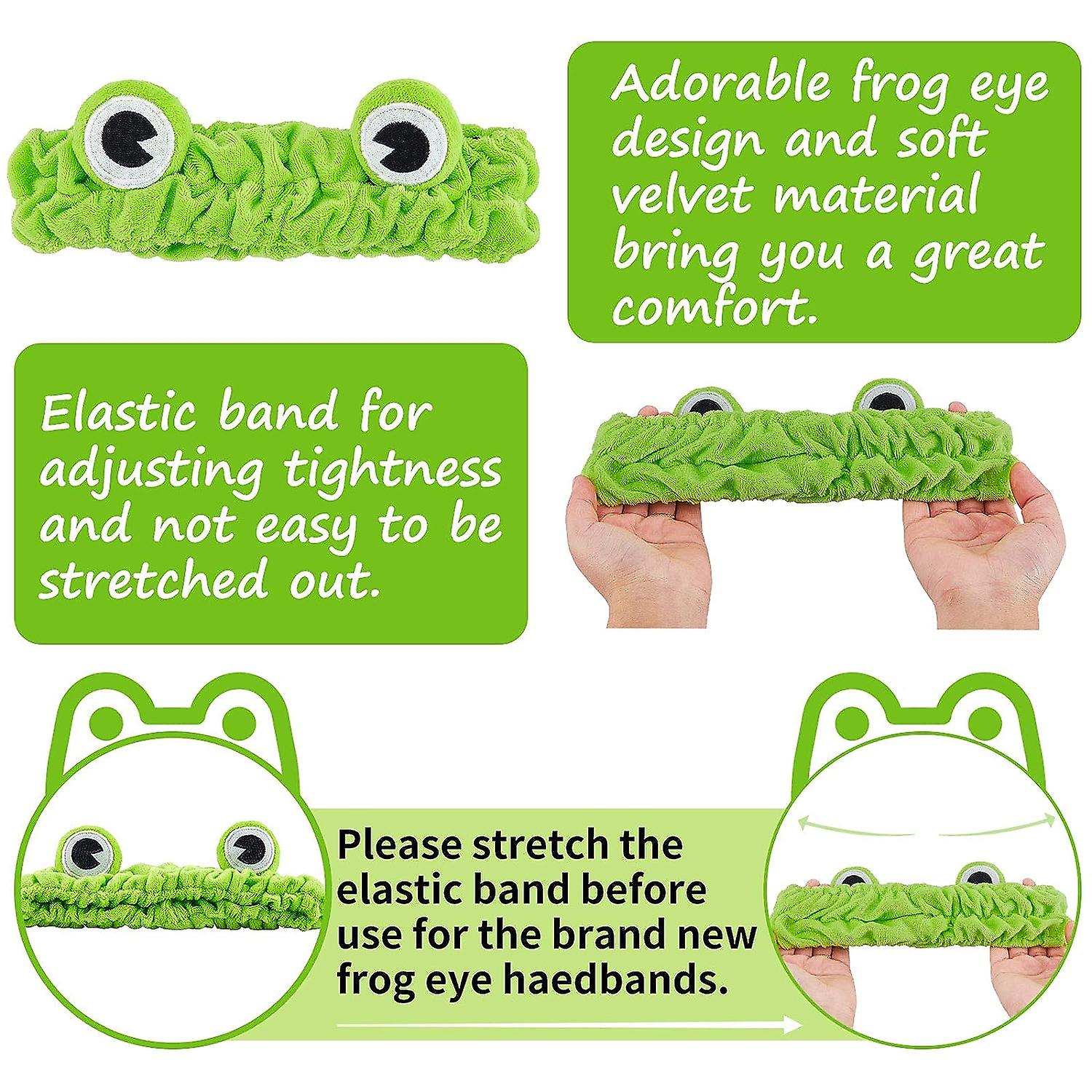 3 Pieces Frog Headband Frog Eye Elastic Headband Cute Frog Headband For Face Washing Frog Head Wrap Green Funny Hair Band Elastic Turban Shower Spa Yo