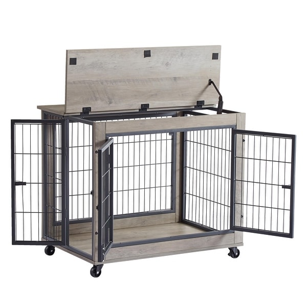 End Table Dog Cage with Double Doors on Casters