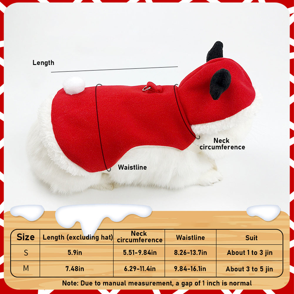 Ugerlov Small Animals Christmas Costume Christmas Rabbit Harness and Leash Set Rabbit Xmas Cape with Deer Antler Bunny Warm Christmas Clothes Guinea Pig Apparel for Ferret Kitten Chihuahua Mini Dog S