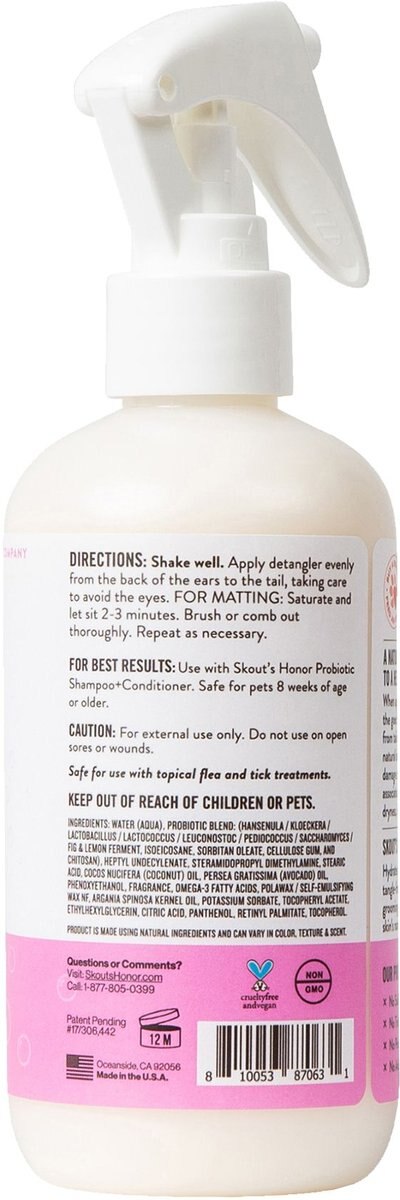 Skout's Honor Happy Puppy Probiotic Daily Use Cat and Dog Hair Detangler， 8-oz Bottle