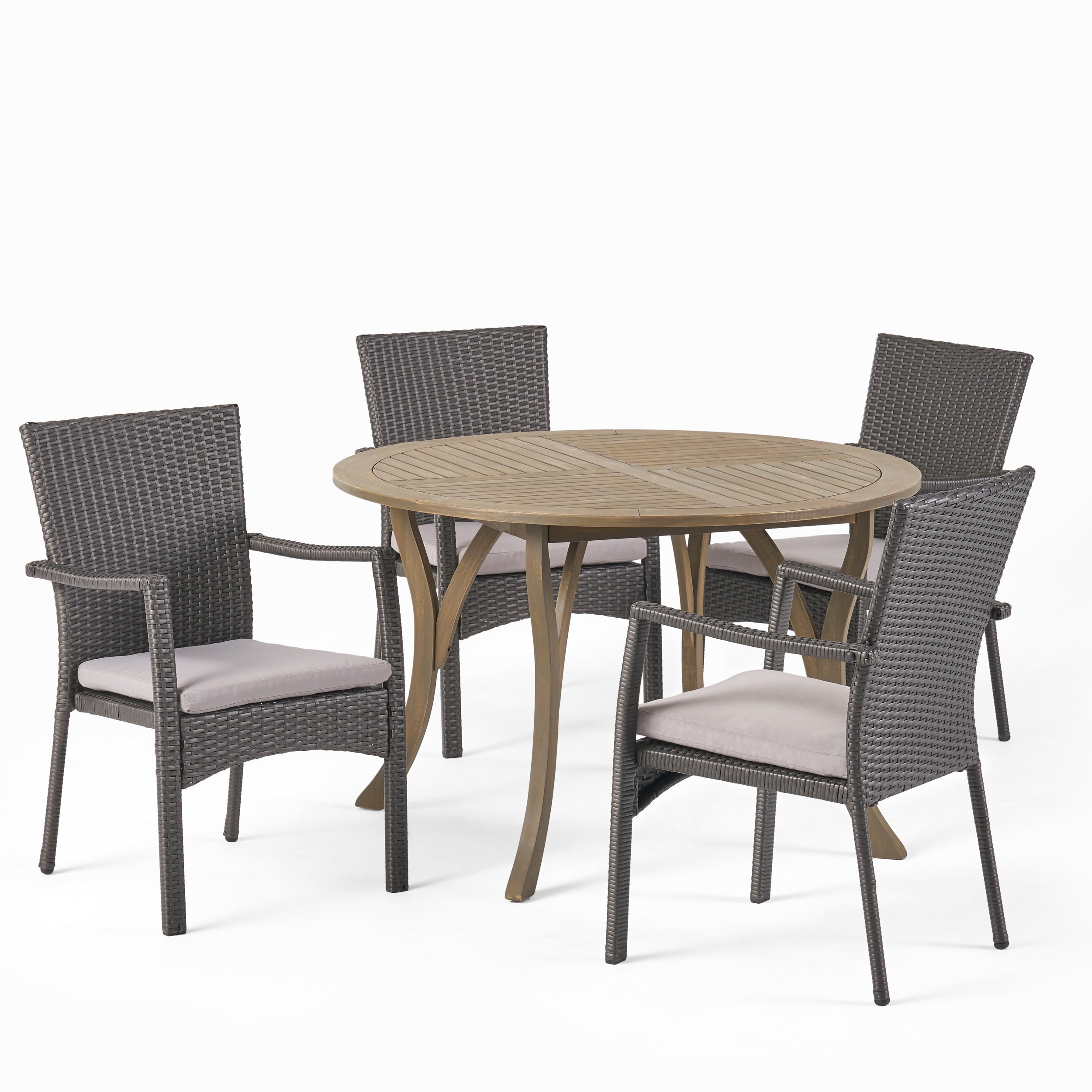 Baldry Outdoor 5 Piece Acacia Wood and Wicker Dining Set