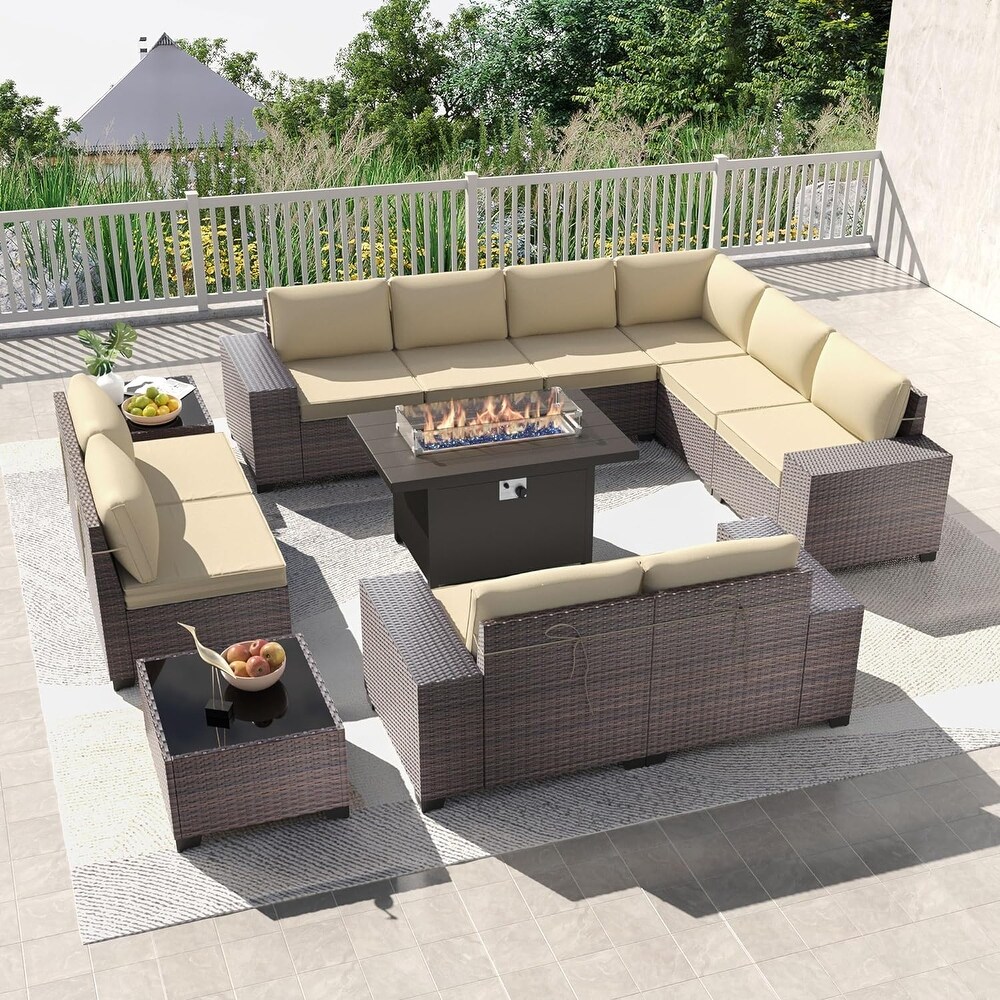 Kullavik 13 Pieces Outdoor Patio Furniture Set with Fire Pit Table