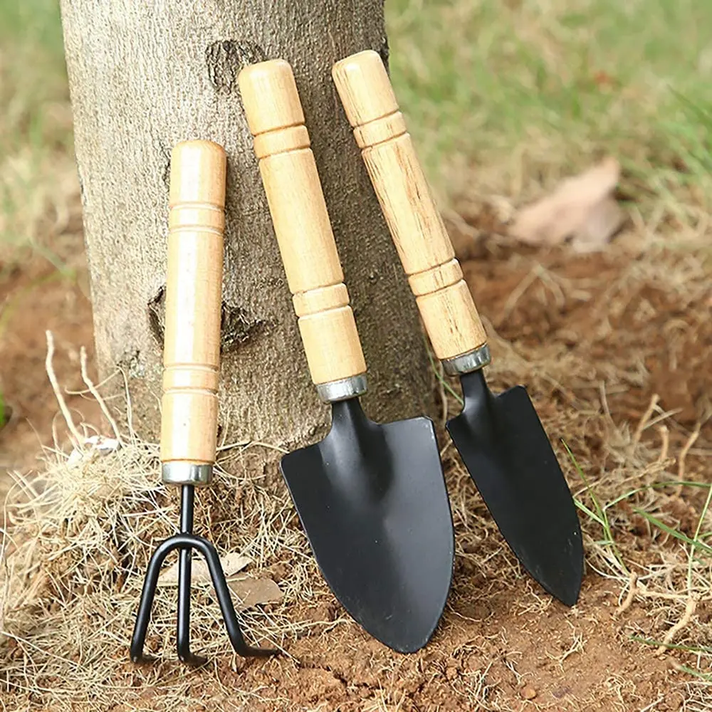 Mini Gardening Potting Tools Wooden Handle Shovel Rake Multifunctional Household Plant Tools Set