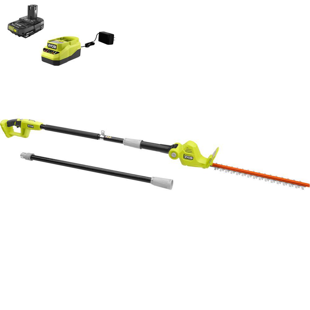 RYOBI ONE+ 18V 18 in. Cordless Battery Pole Hedge Trimmer with 2.0 Ah Battery and Charger P26100