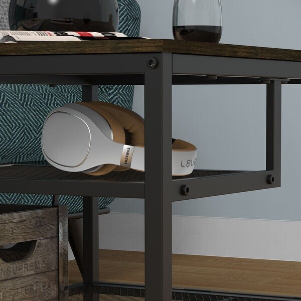 Industrial 2 Layers Metal Coffee Table with Storage Shelf for Home Office