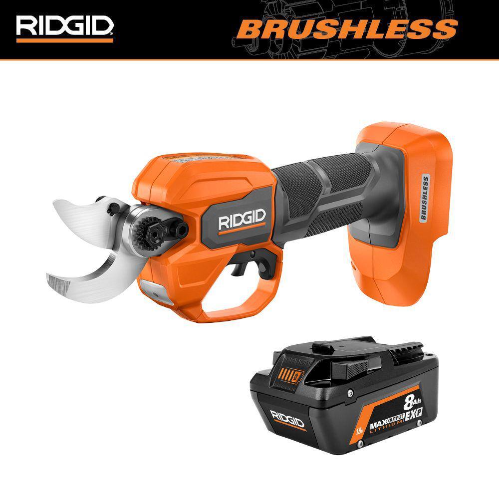 RIDGID 18V Brushless Cordless Pruner Kit with 8.0 Ah MAX Output EXP Lithium-Ion Battery R01301BVNM-AC840080