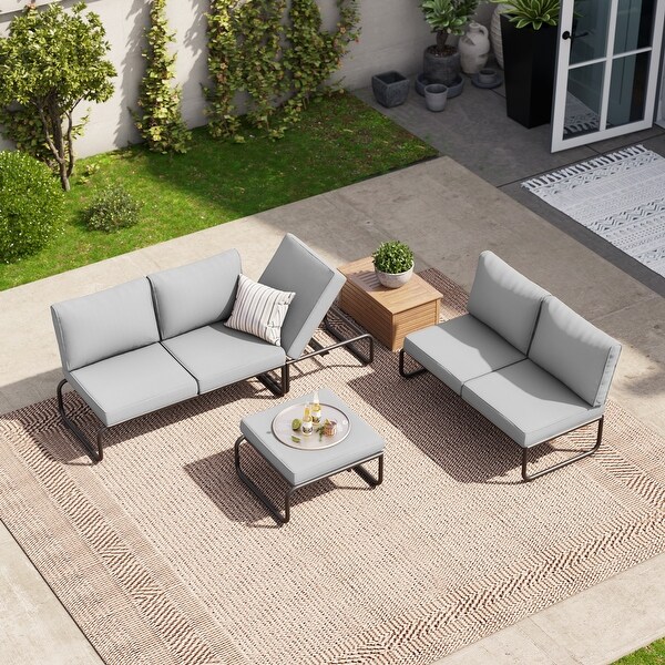 Outdoor Daybed with Cushion and Adjustable Back，Convertible to Patio Conversation Set