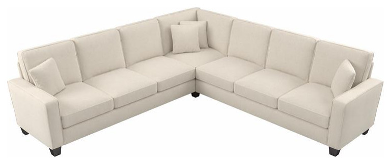 Stockton 110W L Shaped Sectional Couch in Beige Herringbone Fabric   Transitional   Sectional Sofas   by Homesquare  Houzz