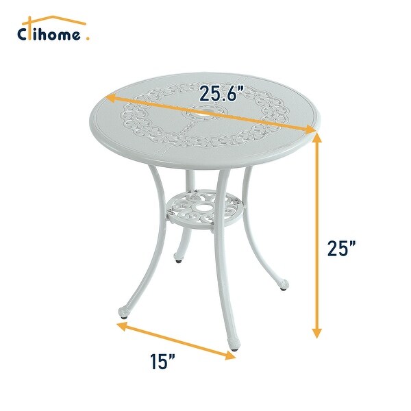 Clihome 3Piece Cast Aluminum Bistro Table Set with Umbrella Hole