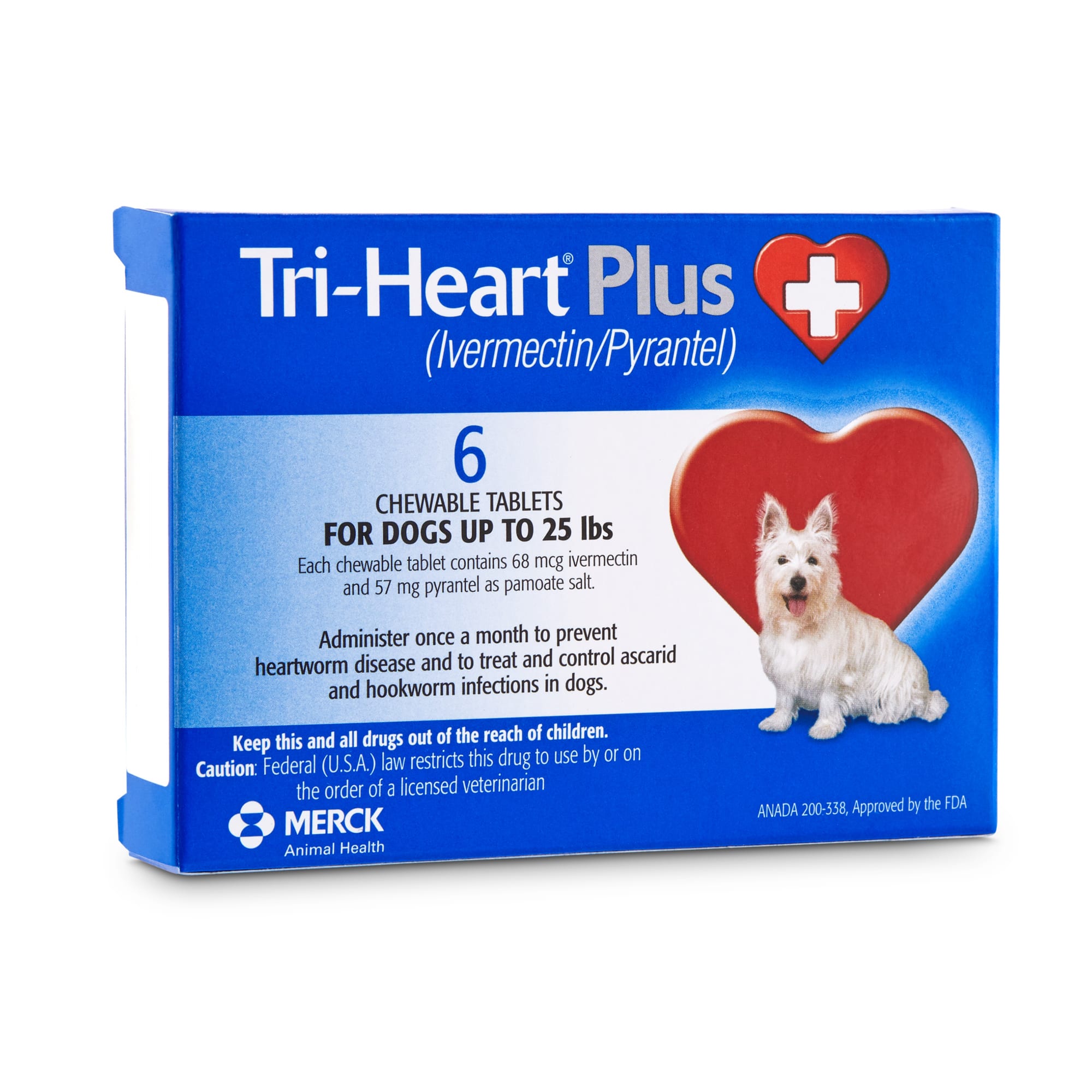 Tri-Heart Plus Chewable Tablets for Dogs Up to 25 lbs， 6 Month Supply