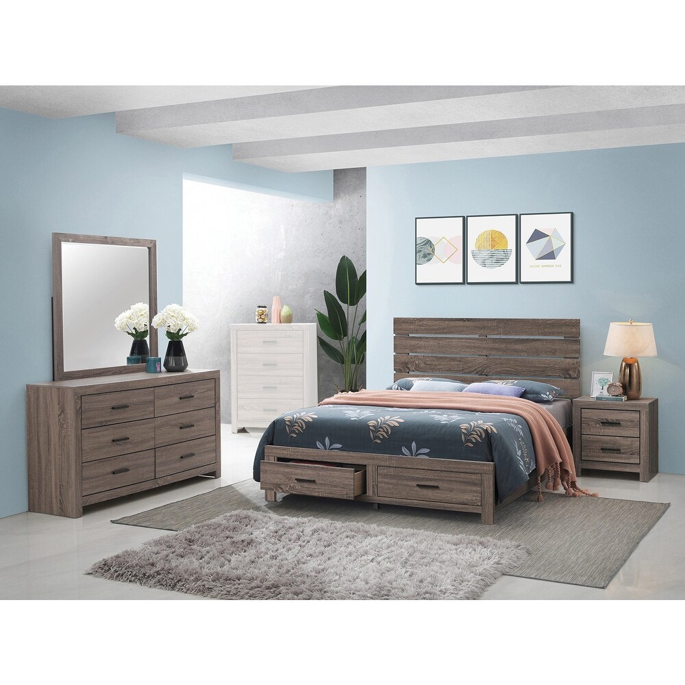 Wooden Eastern King Storage Bedroom Set in Barrel Oak