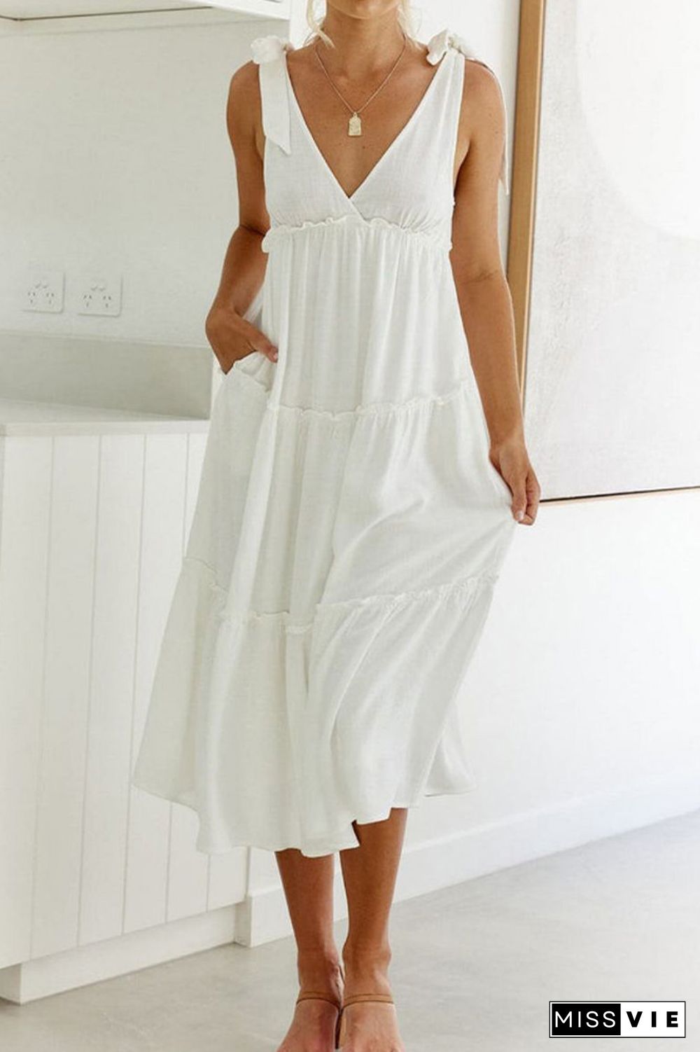 Sleeveless V Neck SPlicing Long Dress