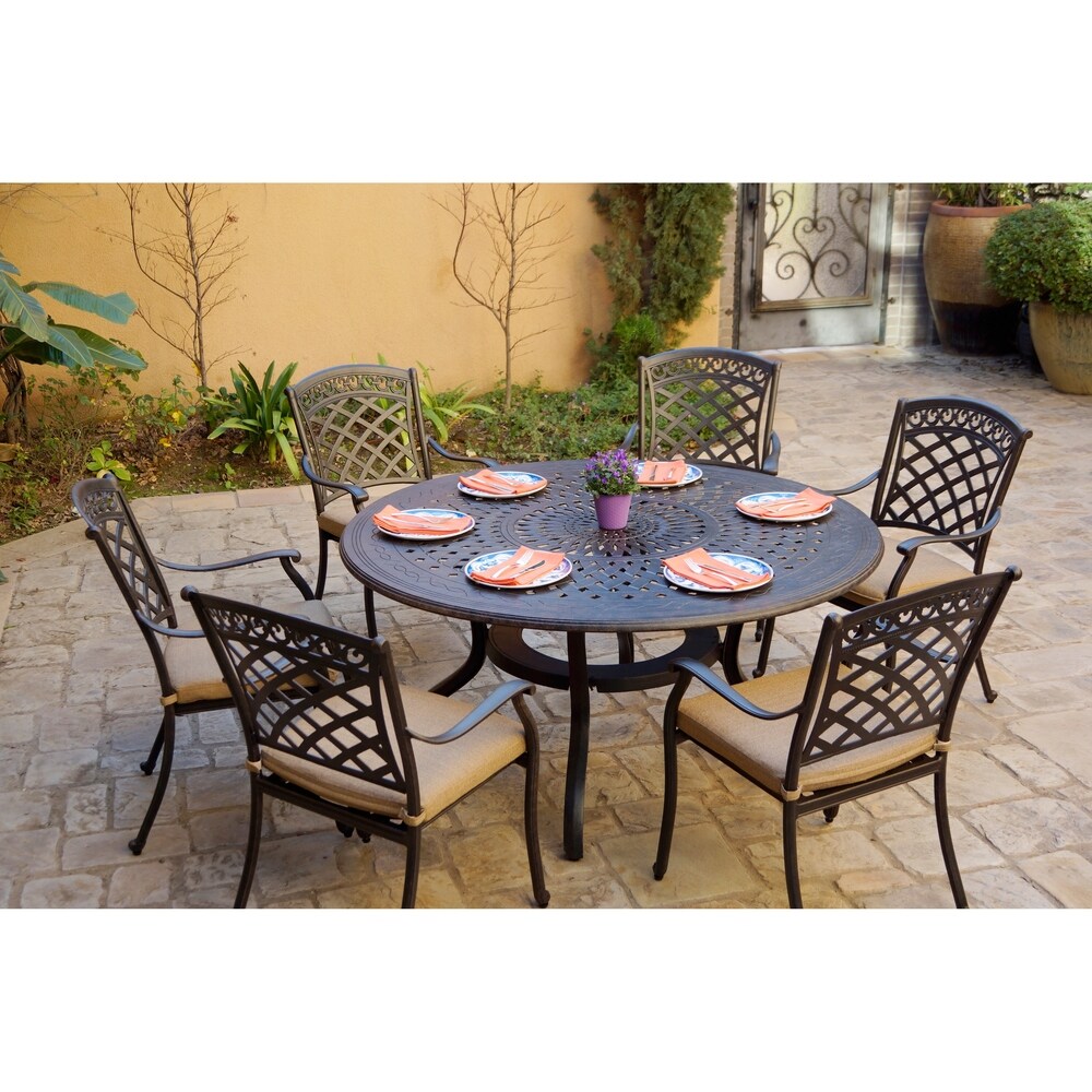 7 Piece Patio Dining Set  60 Inch Round Dining Table