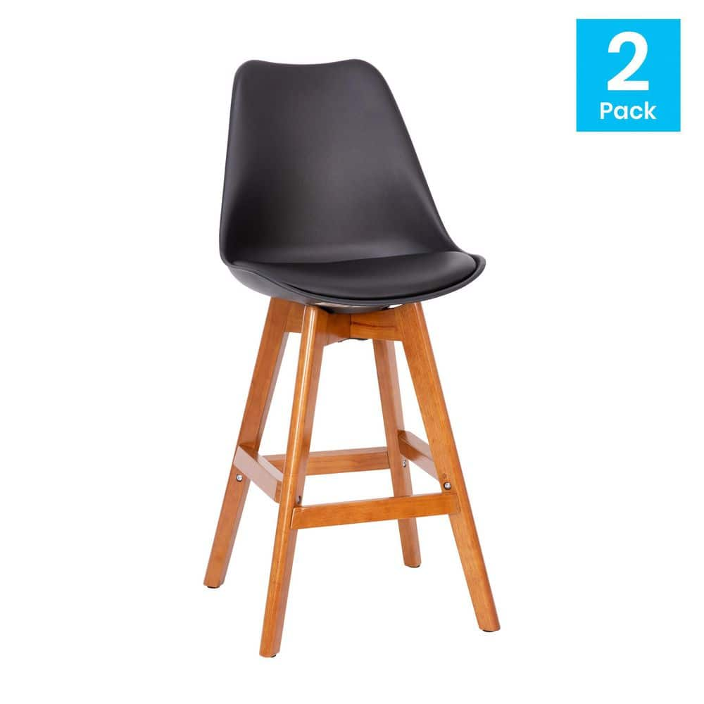 Carnegy Avenue 27 in. Black/Natural Mid Wood Bar Stool with Leather/Faux Leather Seat CGA-CH-504844-BL-HD