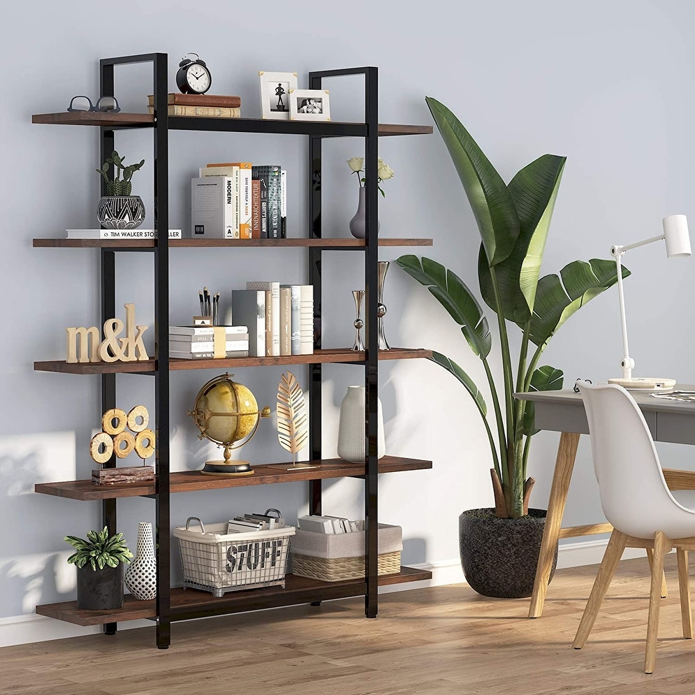 Tribesigns 5 Tier Industrial Large Open Bookcase Bookshelf