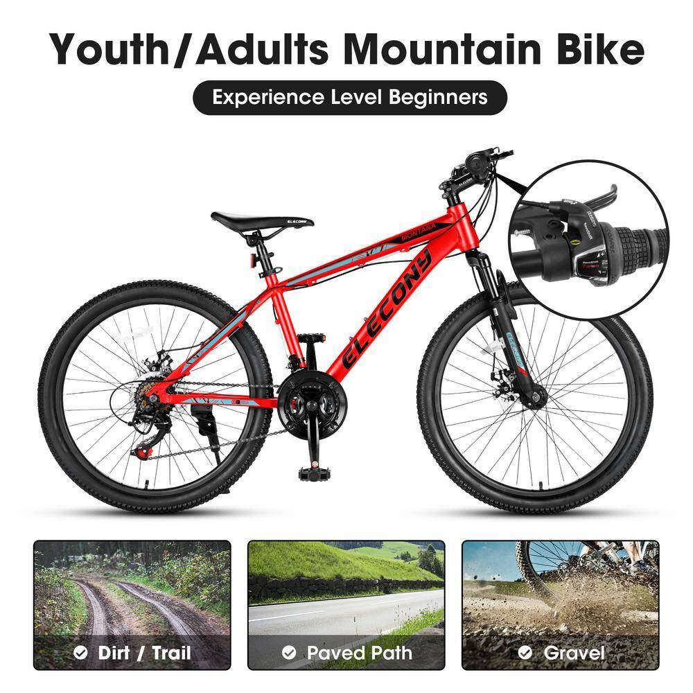 Cesicia 24 in. Steel Mountain Bike with 21-Speed in Red for Teenagers jinxBike22