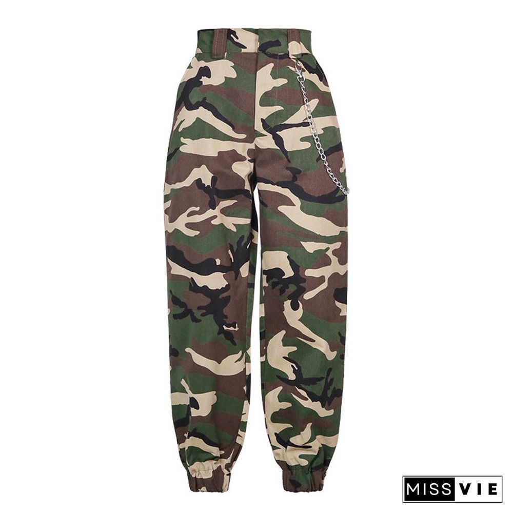 High Waisted Baggy Carrot Trousers Cargo Pants With Chains