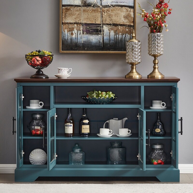 52'' Traditional Style Storage Sideboard Buffet with Four tempered glass doors (2 Colors）