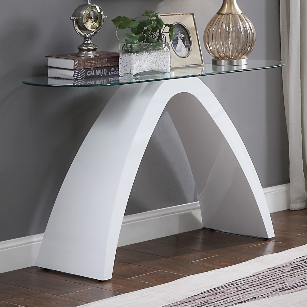 Contemporary Console Table  High Gloss Curved Base  ampBeveled Glass Top   Contemporary   Console Tables   by Decor Love  Houzz