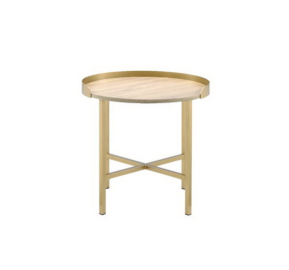 Acme 82337 Mithea End Table  Oak Table Top   Gold ...