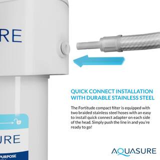 AQUASURE Fortitude Compact Under Sink Multi-Purpose Water Filtration with CarbonKDF Reduces Chlorine Lead Taste and Odor AS-FC50H-CK