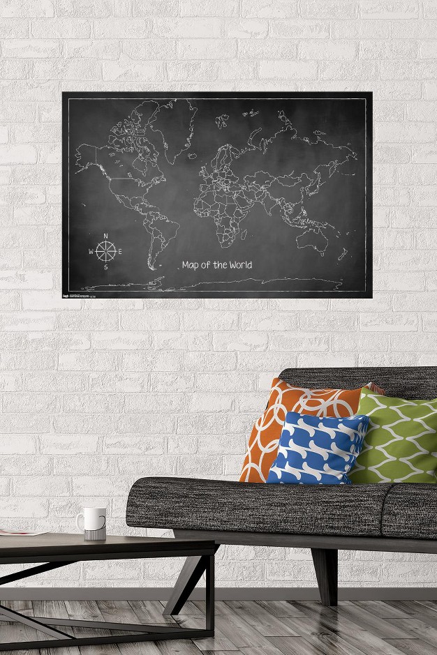 Trends International Chalk Map World Unframed Wall Poster Prints