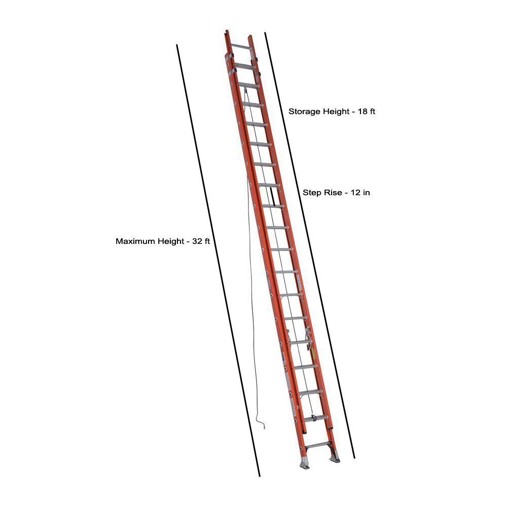 Werner 36 ft. Fiberglass D-Rung Extension Ladder with 300 lbs. Load Capacity Type IA Duty Rating D6236-2