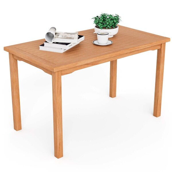 Costway Patio Rectangle Dining Table Indonesia Teak Wood Spacious