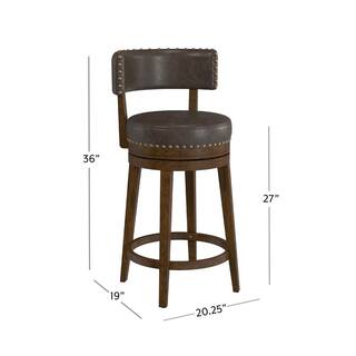 Hillsdale Furniture Lawton 36 in. Brown Low Back 27 in. Swivel Counter Stool with Aged Brown Faux Leather seat and back with Nail head trim 4839-826P