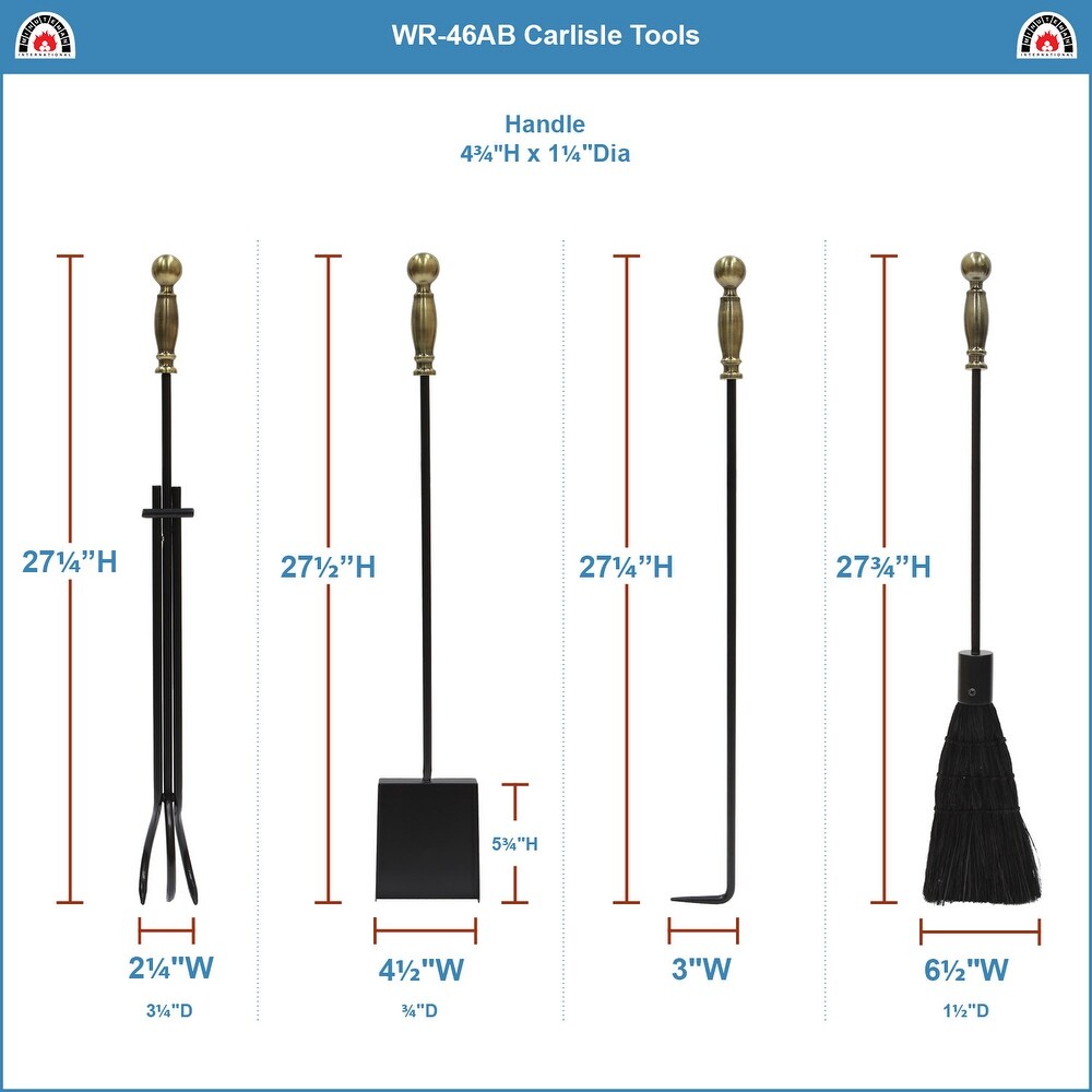 Minuteman International Carlisle Fireplace Set of 4 Tools  30.5 Inch Tall  Antique Brass and Black