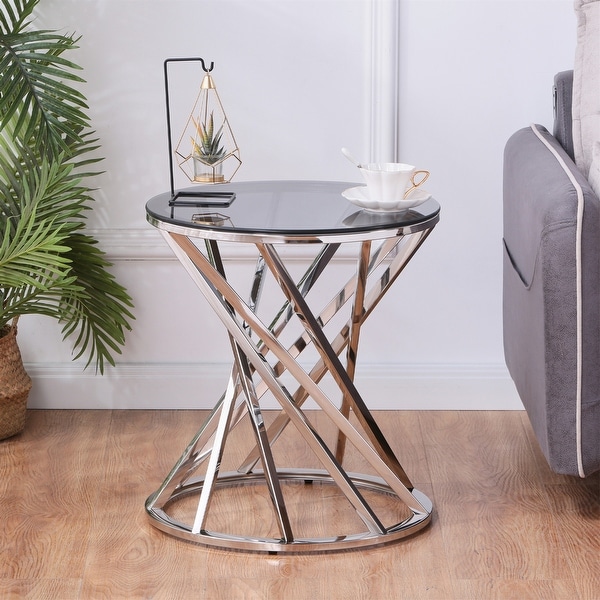 End Table Coffee Table Glass Top Tempered Glass Stainless Steel Frame