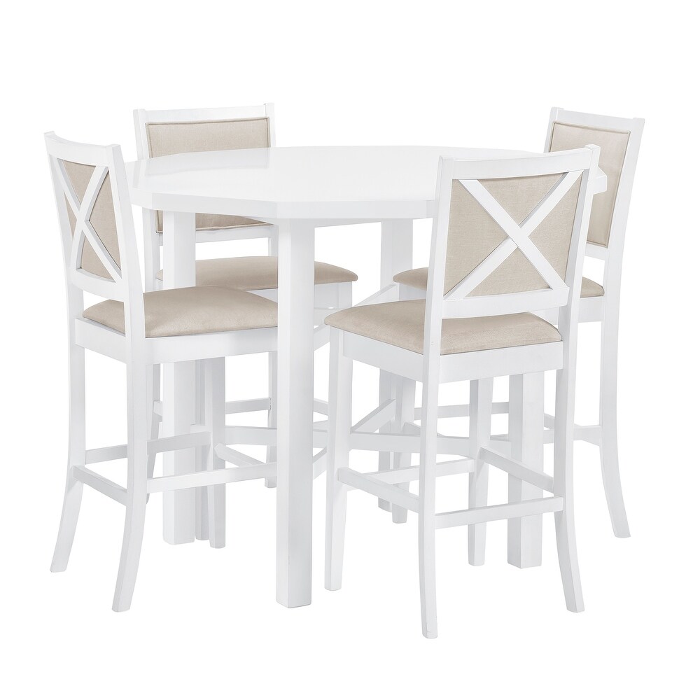 Modern 5 Piece Rubberwood Counter Height Dining Set with Cushioned Dining Chairs and 47\