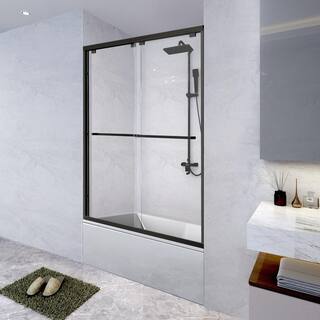 LTMATE 60 in. W x 62 in. H Sliding Framed Tub Door in Black Finish HDEDS-6062CODM