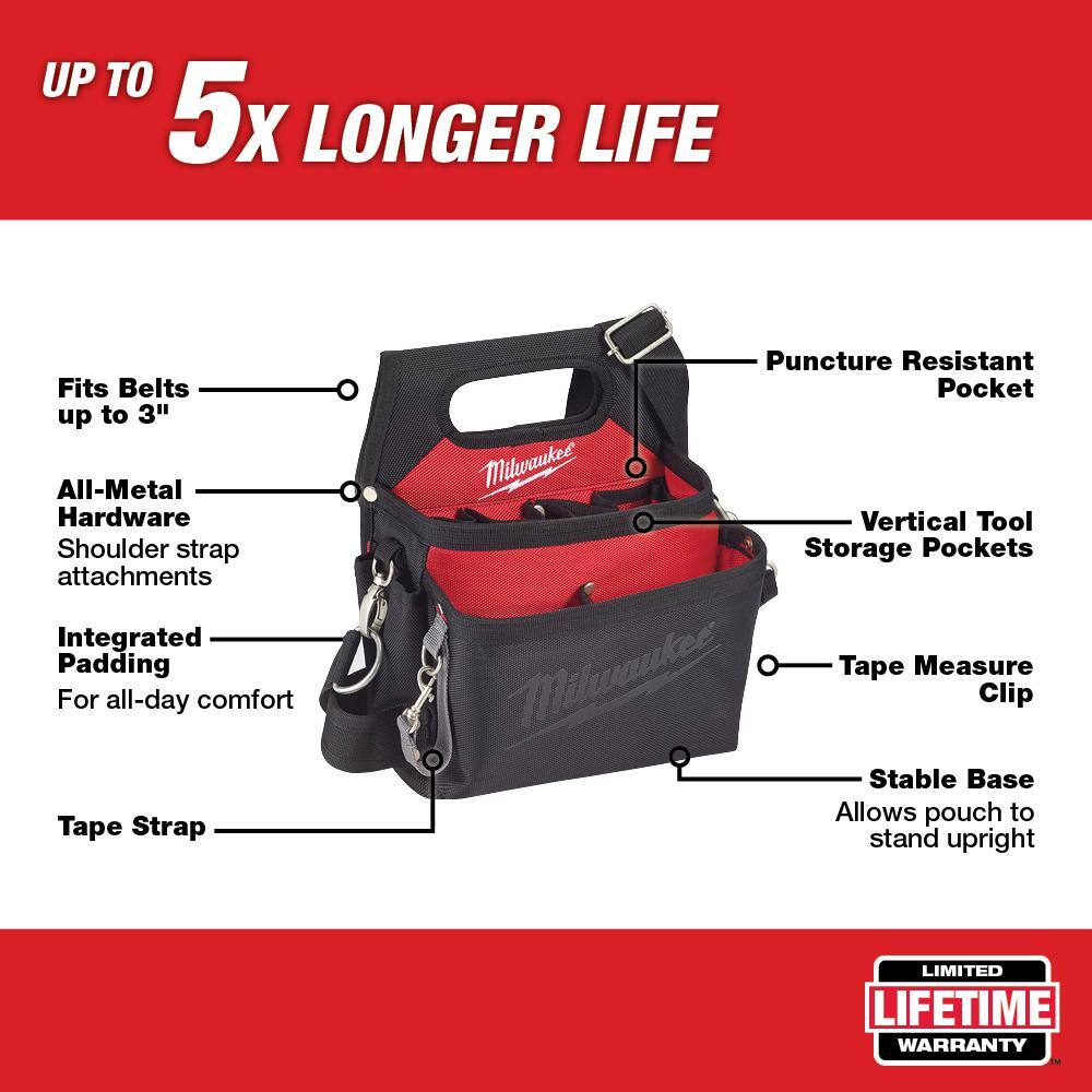 MW 15-Pocket Electricians Tool Pouch with Quick Adjust Belt and 25 ft. Compact Auto Lock Tape Measure 48-22-8112-48-22-6825