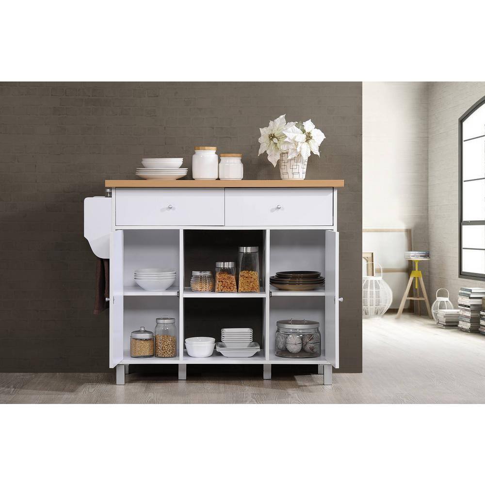 HODEDAH Kitchen Island White with Spice Rack and Towel Holder HIK69 WHITE