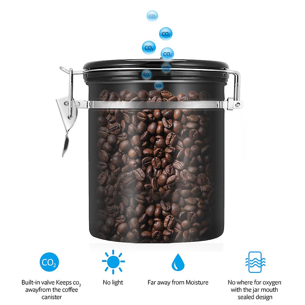 1.5L 304 Stainless Steel Airtight Coffee Beans Container Storage Canister Can Black