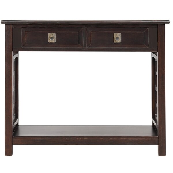 Espresso Console Table with 2 Drawers and Bottom Shelf