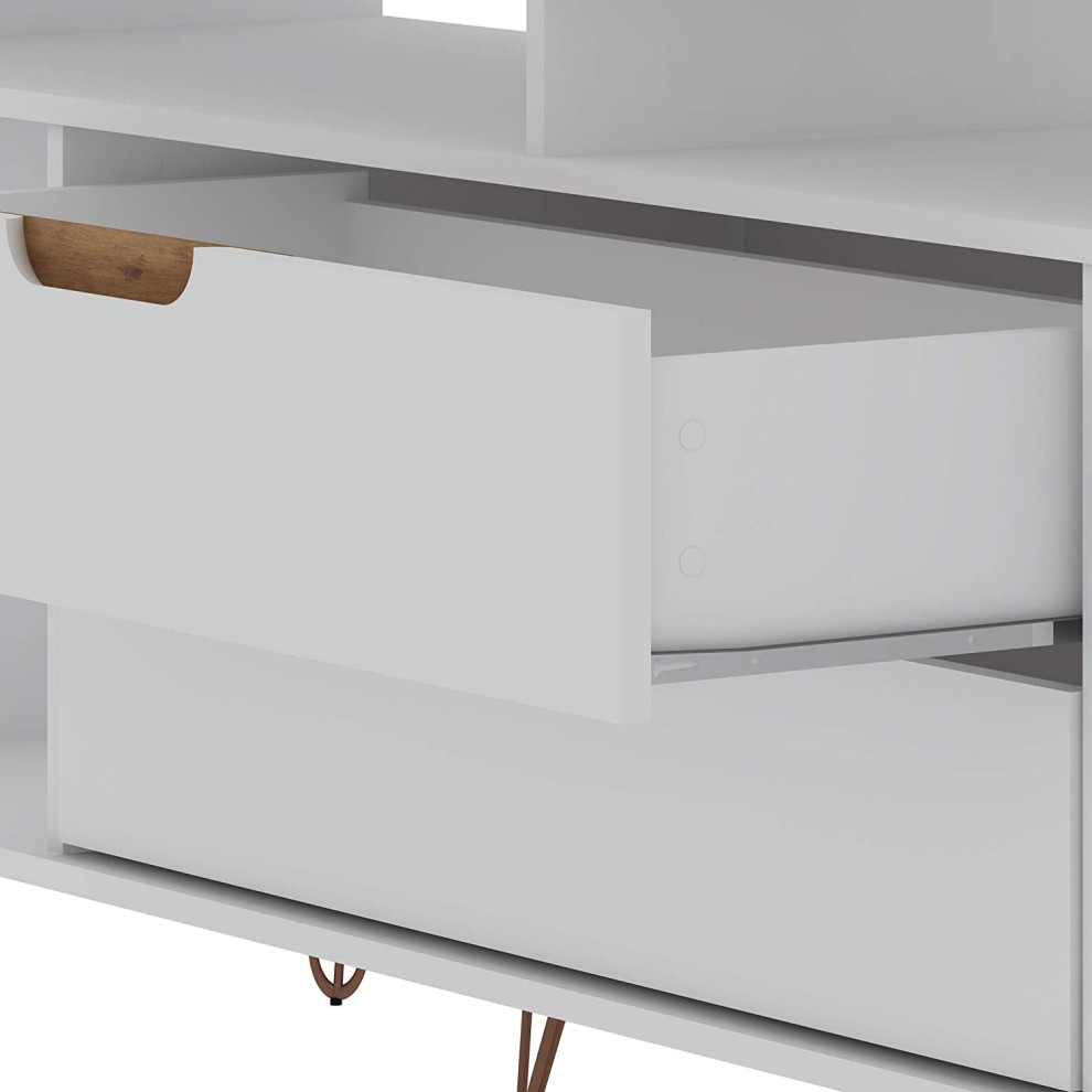 Modern TV Stand  2 Storage Drawers and 4 Open Compartments  White/Nature   Industrial   Entertainment Centers And Tv Stands   by Decorn  Houzz