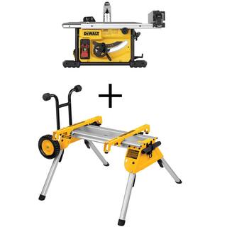 DW 15 Amp Corded 8-14 in. Compact Jobsite Table Saw and Heavy-Duty Rolling Table Saw Stand DWE7485W7440