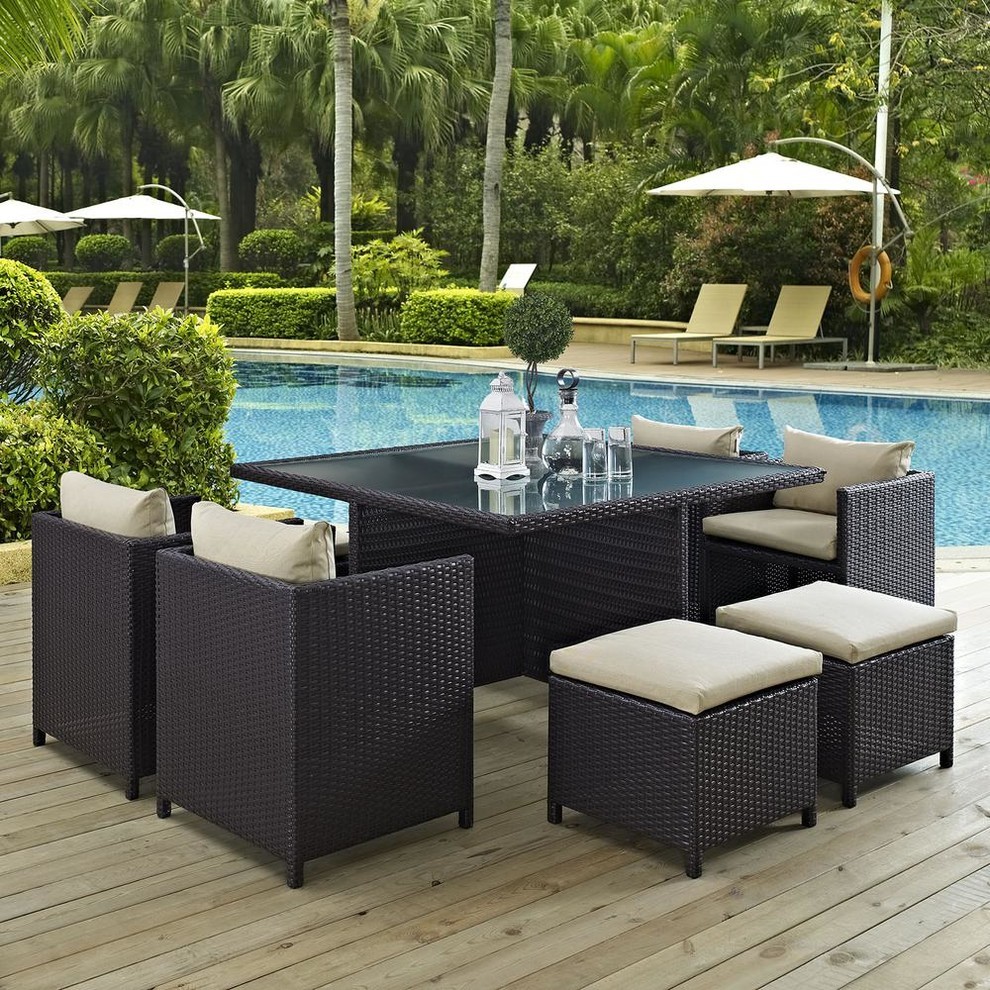 Inverse 9 Piece Outdoor Wicker Rattan Dining Set   Tropical   Outdoor Dining Sets   by Modway  Houzz