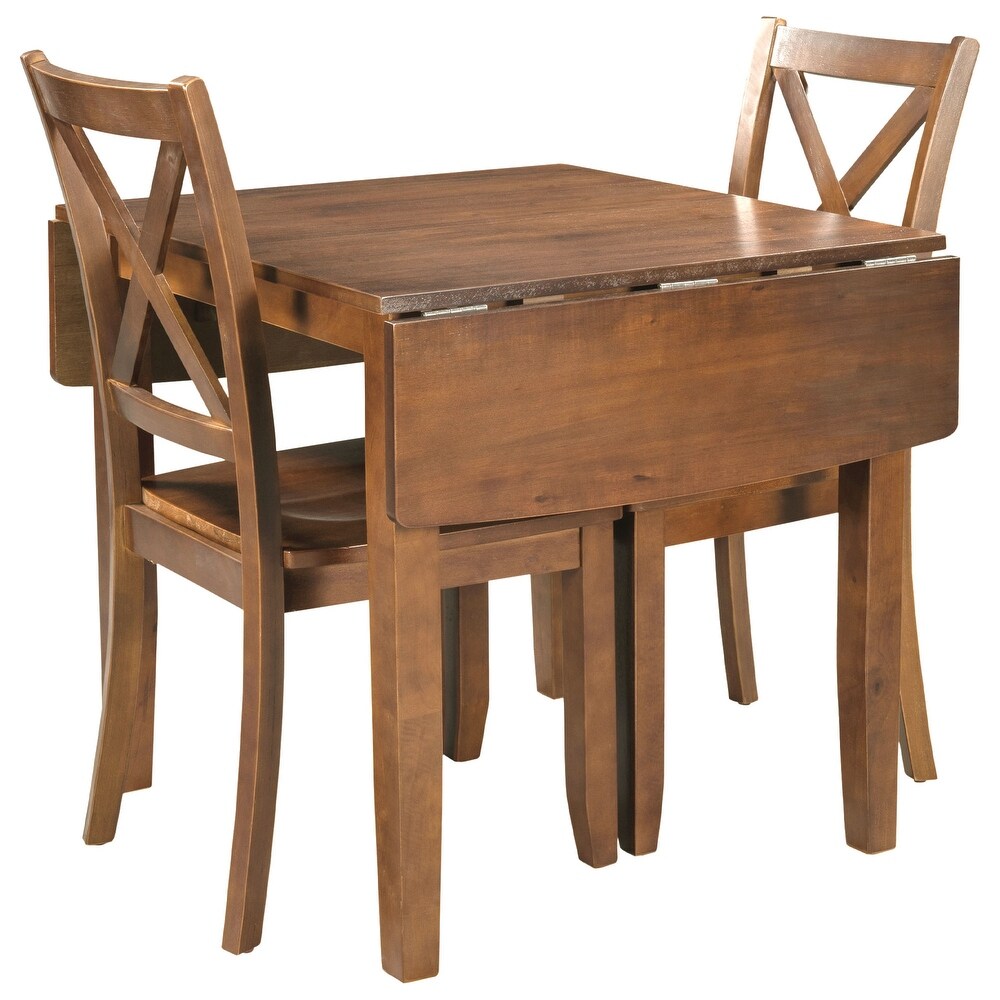 3 Piece Wood Drop Leaf Dining Table Set with 2 X Back Chairs