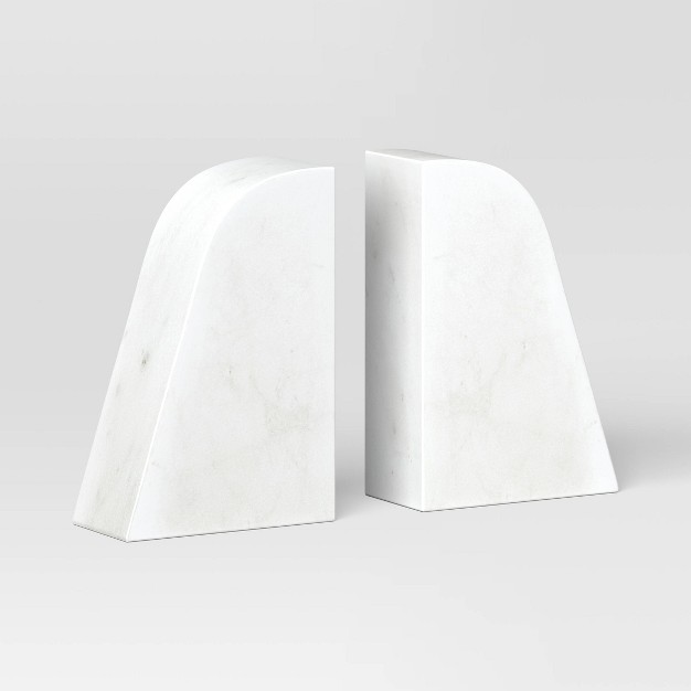 2pc Marble Bookends White