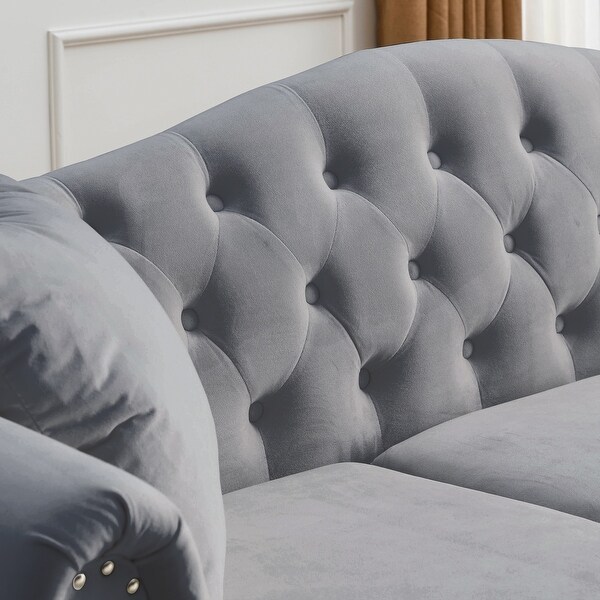 3 Seater Sofa Tufted Couch with Rolled Arms and Nailhead